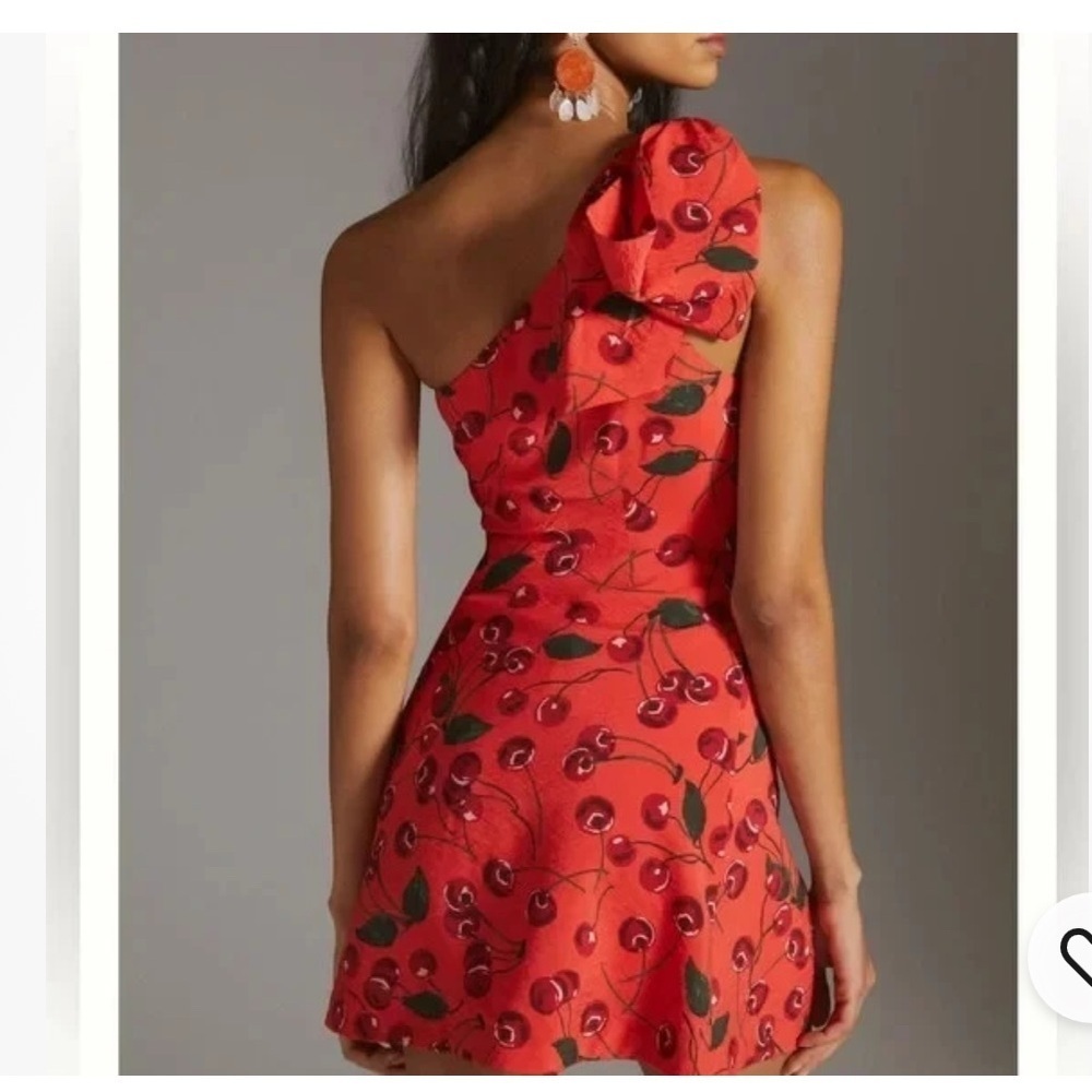 NWT Anthropologie Cherry One-Shoulder Printed Mini Dress 0P Maeve Party - Picture 5 of 12